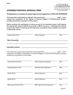 Fillable Online mes cofc Internship Proposal Form (PDF FILE) - Master ...