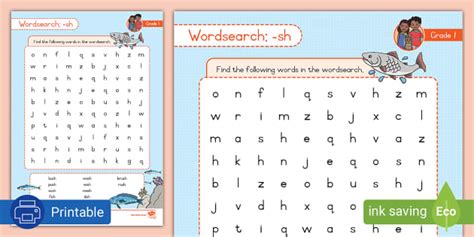 Grade 1 Phonics: -sh Wordsearch