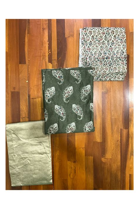 Southloom™ Semi Tussar Churidar Salwar Suit Material in Green with Thr ...
