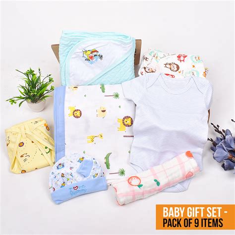 Moms Home New Born Organic Cotton Velcro Swaddle Wrap Gift Set of 9 It