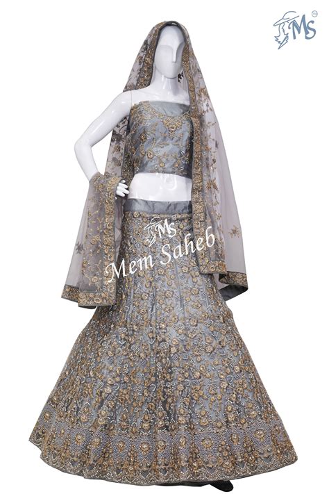 Lehenga Choli Grey Nett semi stitch with Cords Zari and Stone Work ...