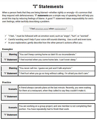 Image result for Communication. I Statements Worksheet
