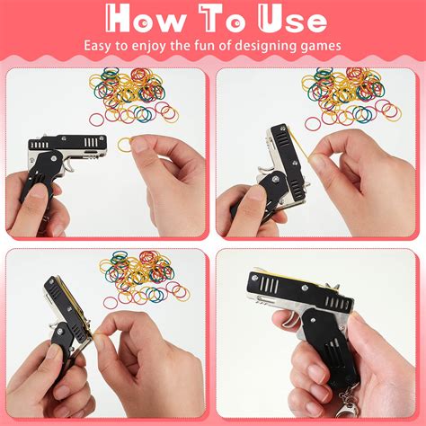 Buy 4 Packs Mini Rubber Band Gun Toy Folding Rubber Gun Metal Rubber ...