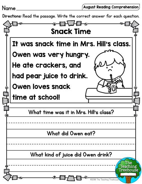 Kindergarten Reading Comprehension Printables