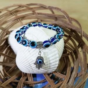 VR Creatives Turkish Evil Eye Blue Beaded Hamsa Charm Stretch Bracelet ...