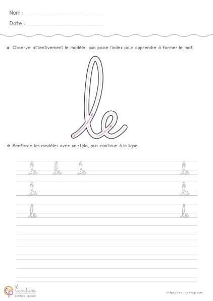 PDF Fiche d'écriture cursive GS à imprimer | Apprendre à écrire en cursive