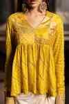 Buy Yellow Silk Embroidery V-neck Bandhani Peplum Kurti And Pickup ...