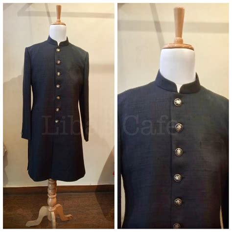 Classic Black Silk Sherwani – LIBAS CAFE