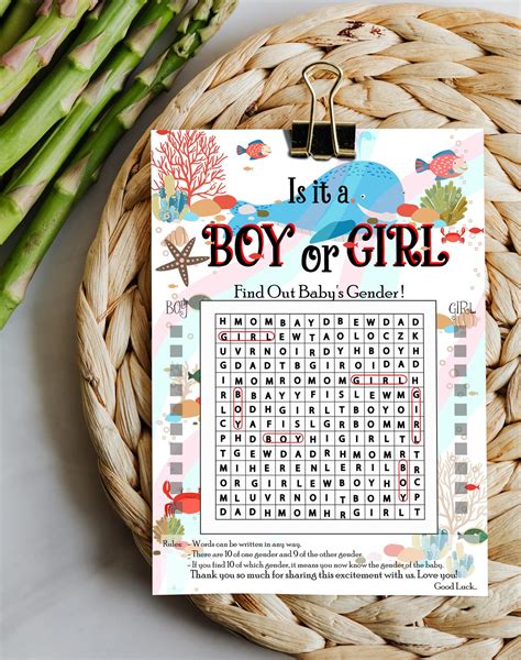 Gender Reveal Crossword Game With Underwater Design Gender Reveal Party ...