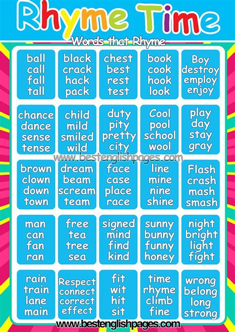 Rhyming Words : 150+ Most Popular Words that Rhyme in English + Free ...