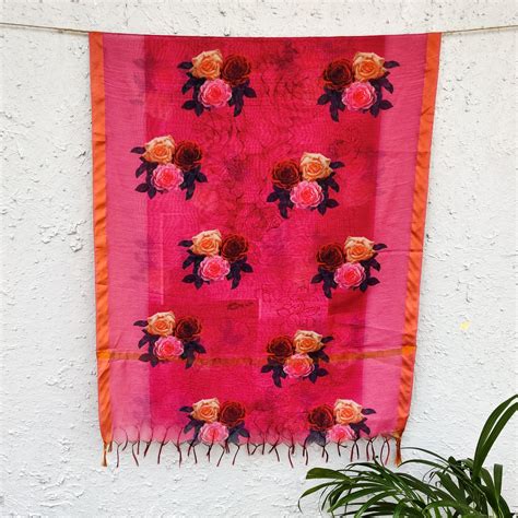 Sanskruti Pink Roses Digital Print Dupatta