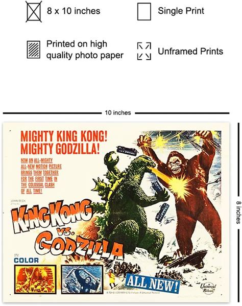 YELLOWBIRD ART & DESIGN Godzilla Vs Kong - Horror Movie Poster - 8x10 ...