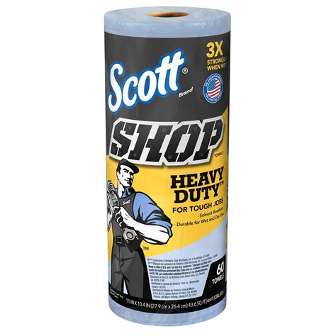 Scott Shop Towels Heavy Duty, 10.4" x 11", Blue, 60 Sheets/Roll, 12 ...