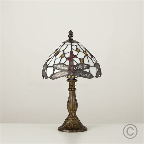 Buy Tiffany Style Antique Brassed Effect Base, Green and White Stained ...