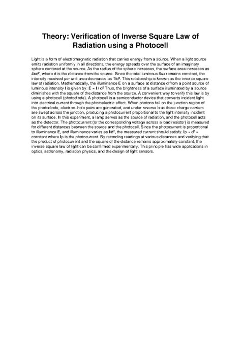 Theory: Verification of Inverse Square Law of Radiation (PHYS 101 ...