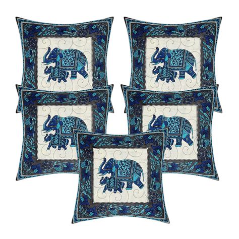 Buy AMLEXTTRIZ Elephant Print 100% Pure Cotton Cushion Cover Set of 5 ...