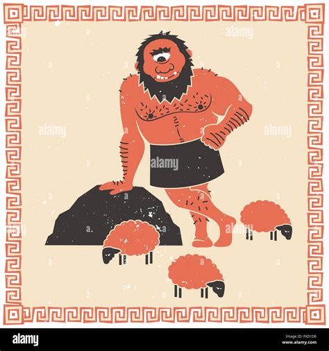 The Cyclops Polyphemus (who captured Odysseus) with his flock of sheep ...