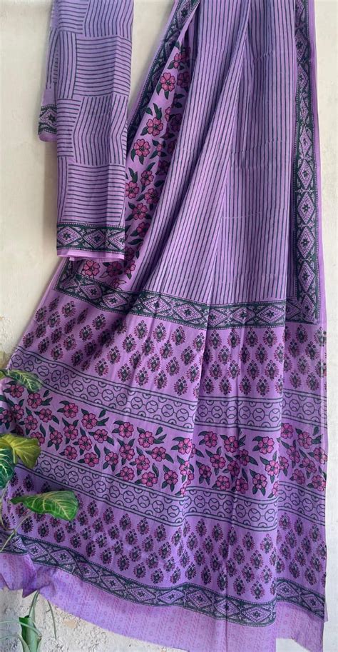 Bagru Hand Block Printed saree- Pure Cotton - purple – Phulari