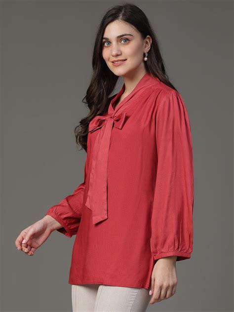 Buy Maroon Puff Sleeve Solid A-Line Top at Online In India – Hassu's