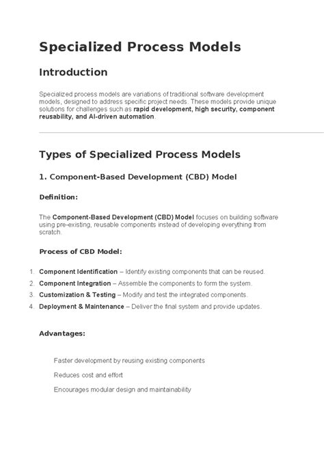 Specialized Process Models Overview for OOSE - Studocu