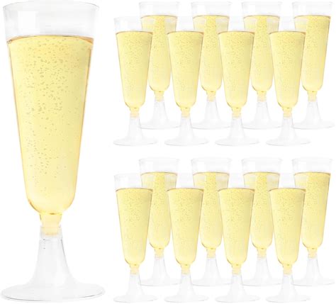 Lyneun Plastic Champagne Flutes 50 Pack, Transparent Plastic Prosecco ...