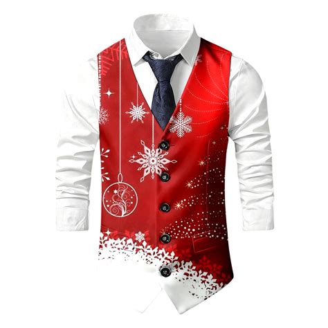 KKBOTIVE Mens Christmas Vest - Printed Festive Party Outerwear Jacket ...