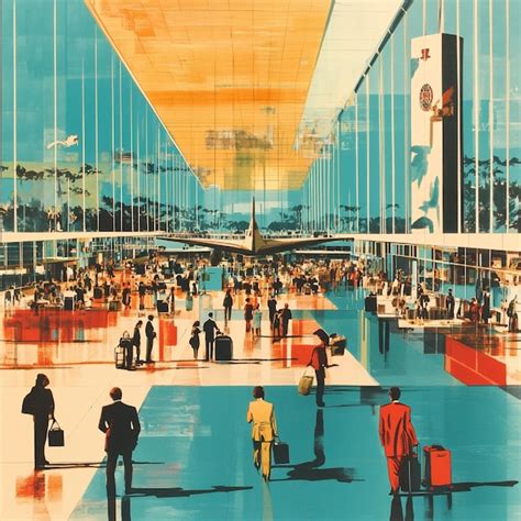 A scene from an airports customs and immigration area with travelers ...