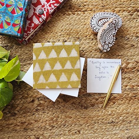 Handmade Upcycled Dabu Mustard With Cream Triangle Slip Box – Sanskruti