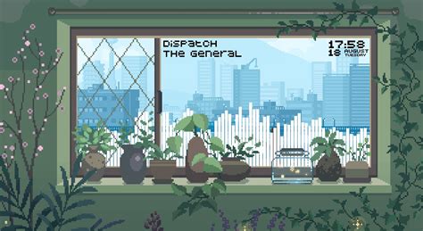 Pixel Art Desktop Wallpaper: Green Window Sill
