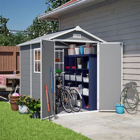 6 x 6 Ft Outdoor Storage Shed with Floor, Resin Tool Shed Heavy Duty ...