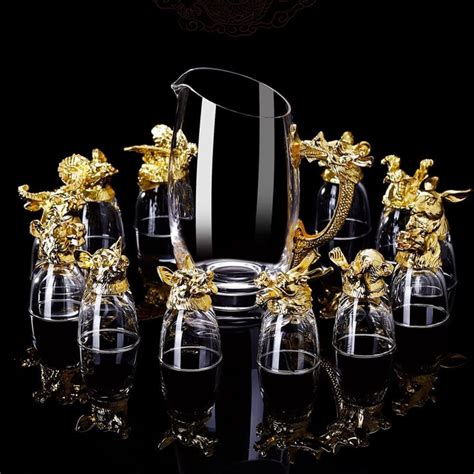 Zodiac Animal Shot Glasses | 12 pcs (60 ml) & Dispenser (250 ml) | Alc ...