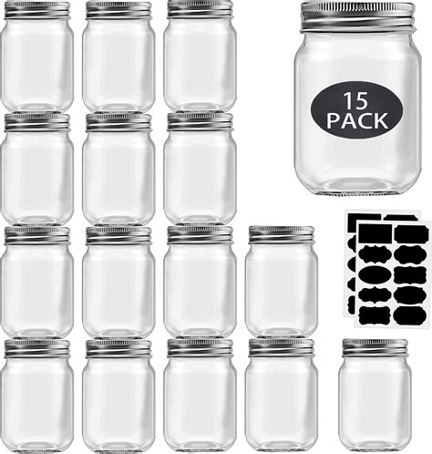 Amazon.com: PINIWON Mason Jars 16 oz with Airtight Lids and Bands, 15 ...