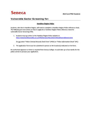 Fillable Online Hamilton Vulnerable Sector Screening Form - Seneca ...