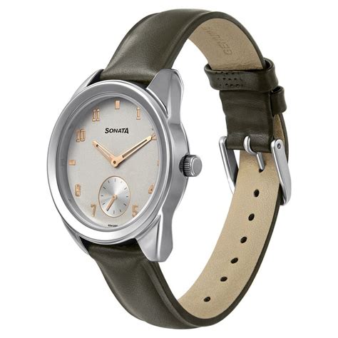 Sonata Women of Steel Grey Dial Leather Strap Watch for Women