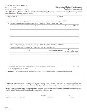 Fillable Online Occupational Duties Questionnaire Application ...