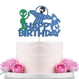 WeBenison Alien Happy Birthday Cake Topper/Space Theme Kids Men ...