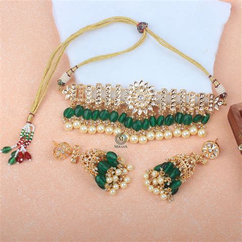 Shruti Emerald Green Polki Choker Set