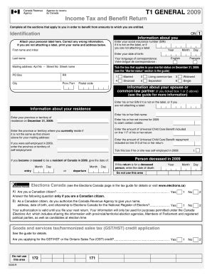 Canada T1 General 2009 - Fill and Sign Printable Template Online