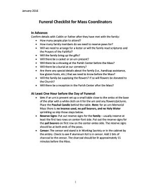 Fillable Online Funeral Checklist for Mass Coordinators Fax Email Print ...