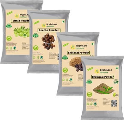 Brightland Organic Amla+Reetha+Shikakai+Bhringraj Powder (100gm Each ...