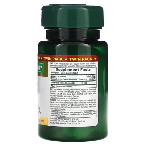 Nature's Bounty, B-12, Twin Pack, Naturally Cherry Flavor, 5,000 mcg ...