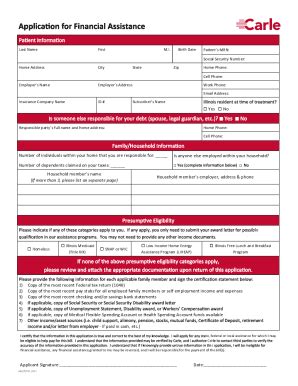 2014 Form Carle Application for Financial Assistance - Blank Fillable ...