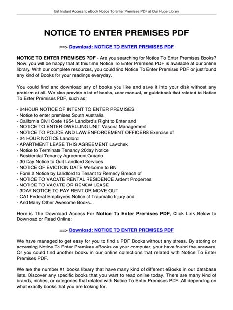 Fillable Online NOTICE TO ENTER PREMISES NOTICE TO ENTER PREMISES Fax ...