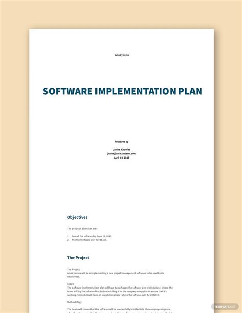 Image result for Software Implementation Document Template