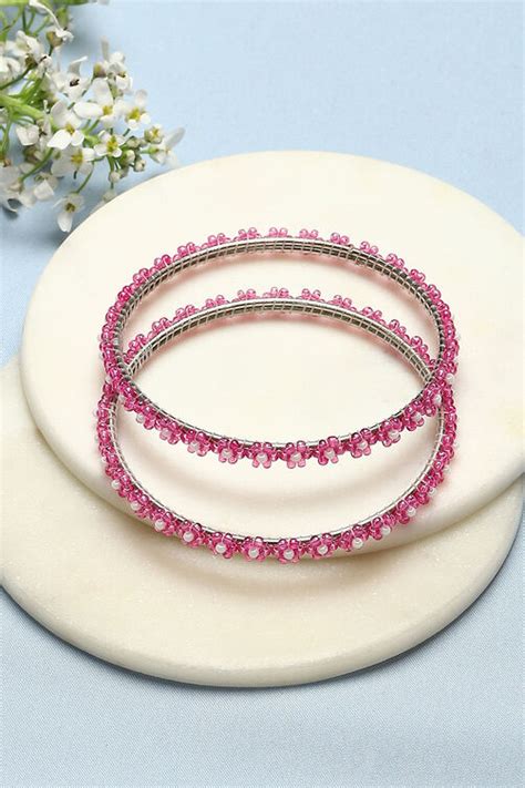 Dark Pink Metal Beads Bangles