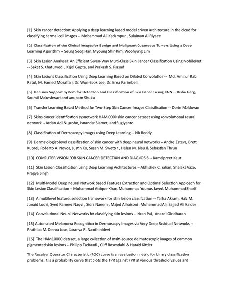 List of papers - List fo doc - [1] Skin cancer detection: Applying a ...