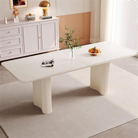 Amazon.com - GraceNook 79" Rectangular White Dining Table, Modern ...