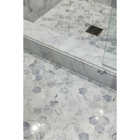 Hampton Carrara Polished Shower Curb Top Marble Tile Fixture - 42 x 6.5 ...