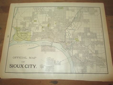 Antique 1896 Colored Map of Sioux City, IA and Reverse is St. Joseph, MO | #1921657859