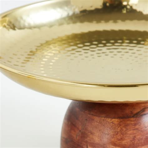 Buy Gold Rush Metal Hammered Decorative Platter with Wooden Base from ...